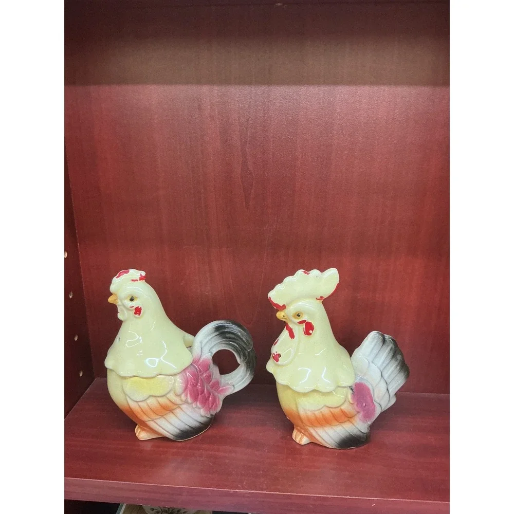 Vintage Rooster Hen Salt Pepper Shakers Sugar/Creamer Ceramic Made in‎ Japan
